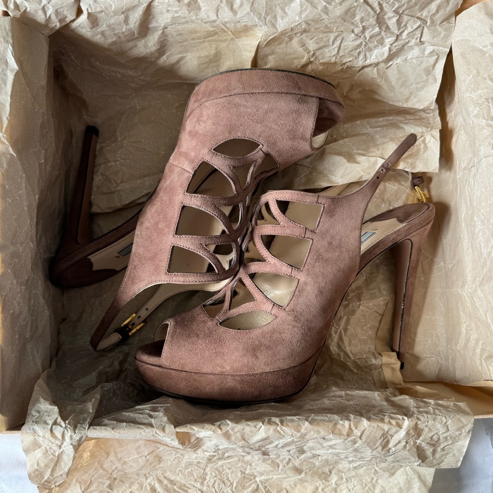 Prada Suede stiletto heels - cage dusty suede, size 9